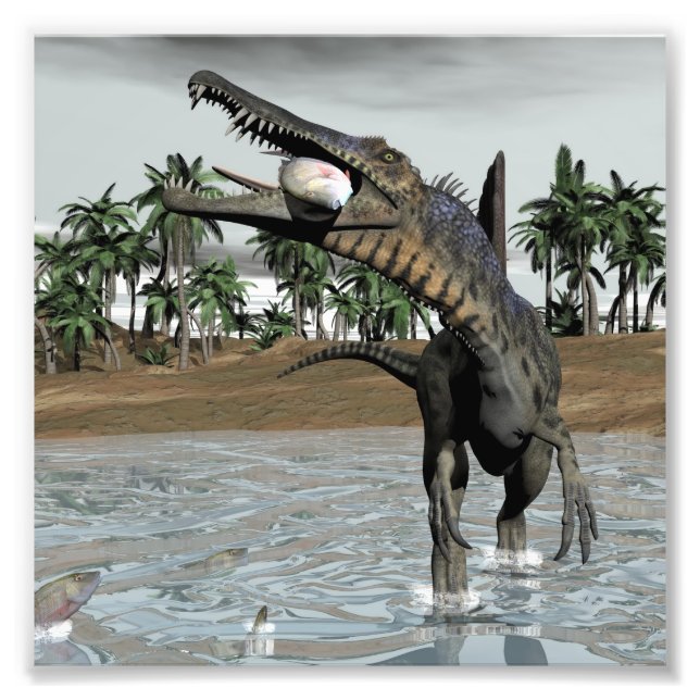 Spinosaurus dinosaurier fressen Fisch - 3D rendern Fotodruck (Vorne)