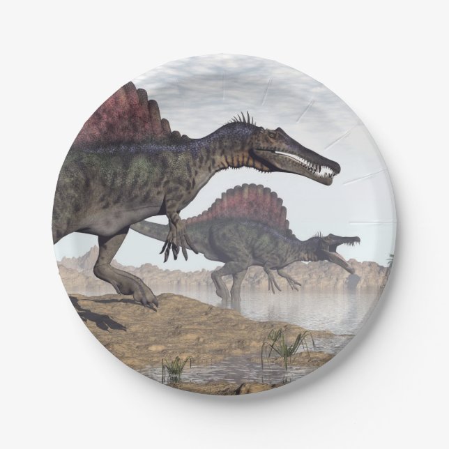 Spinosaurus Dinosaurier in der Wüste - 3D Pappteller (Vorderseite)