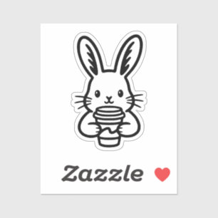 Spionierender Hase mit Kaffeetasse Aufkleber