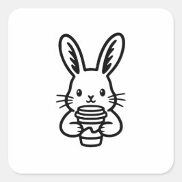 Spionierender Hase mit Kaffeetasse Quadratischer Aufkleber