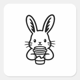 Spionierender Hase mit Kaffeetasse Quadratischer Aufkleber
