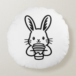 Spionierender Hase mit Kaffeetasse Rundes Kissen