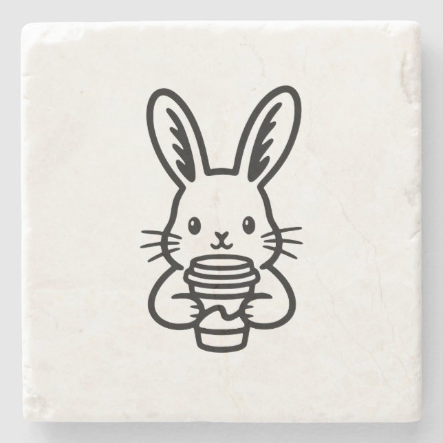 Spionierender Hase mit Kaffeetasse Steinuntersetzer (Vorderseite)