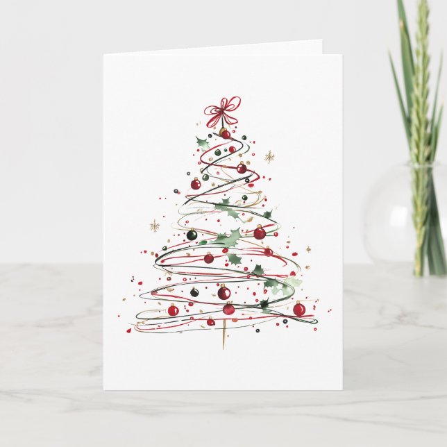 Spiral Christmas Tree Festivals Ornamente & Holly Karte (Vorderseite)