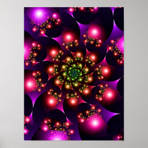 Spiral-Fraktalmuster lila leuchtende Juwelen Poster