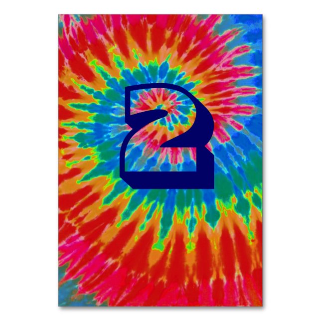 Spiral Gefärbte Krawatte Hochzeitstisch zwei Tischnummer (Vorderseite)