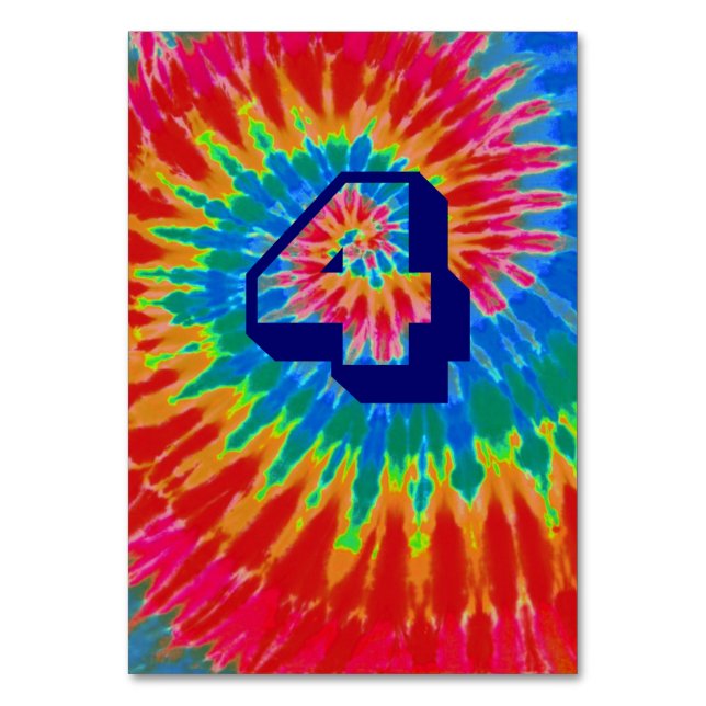 Spiral Gefärbte Krawatte Hochzeittisch Vier Tischnummer (Vorderseite)