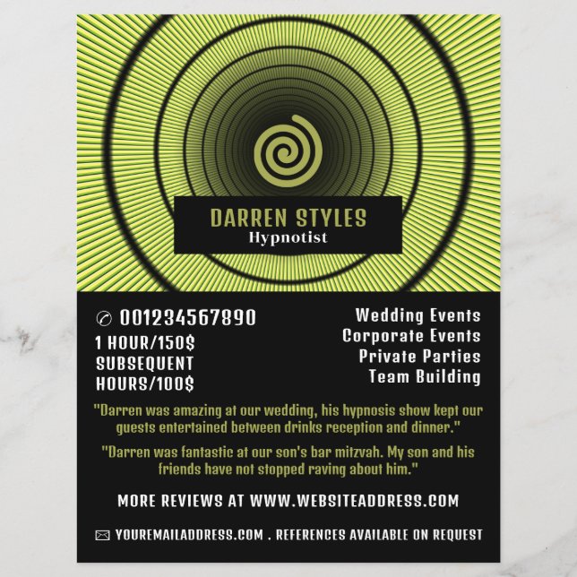 Spiral Hypnosis, Hypnotist Event Entertainer Flyer (Vorne)
