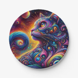 Spiral Mystic Galaxy Rainbow Cat Pappteller