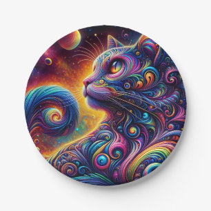 Spiral Mystic Galaxy Rainbow Cat Pappteller