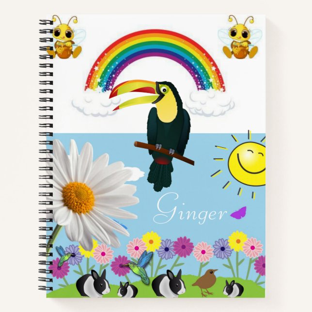 Spiral Notebook Bumblebee Rabbits Parrot Sun Notizbuch (Vorderseite)