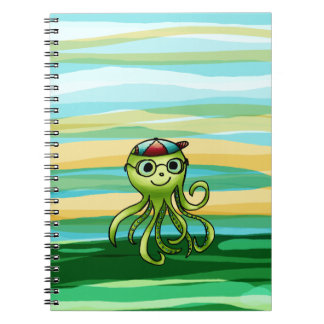 Spiral Notebook, Cute Octopus with Hat and Glasses Notizblock