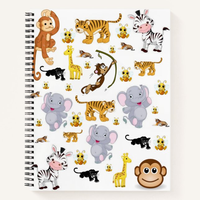 Spiral Notebook Elephant Tiger Monkey Notizbuch (Vorderseite)