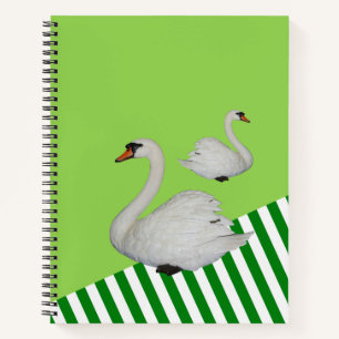 Spiral Notebook Green Stripe Swan Notizbuch