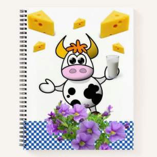 Spiral Notebook Kuh Blauer Karierter Käse Milchflo Notizbuch