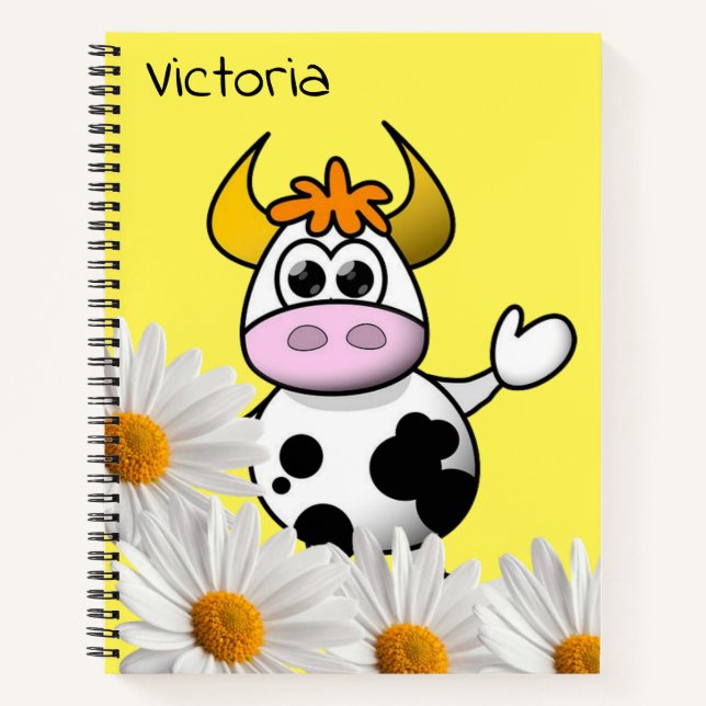 Spiral Notebook Kuh gelb Weiße Daisy Blüte Notizbuch (Vorderseite)