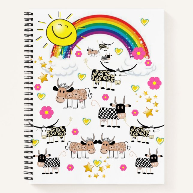Spiral Notebook Kuh Rainbow Sun Clouds Notizbuch (Vorderseite)