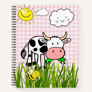 Spiral Notebook Kuh Rosa Karierte Hummel Blüte Notizbuch