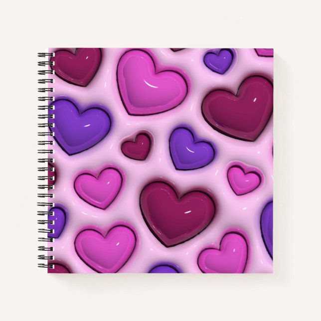 Spiral-Notebook mit 3D-Glossy-Herz Notizbuch (Vorderseite)