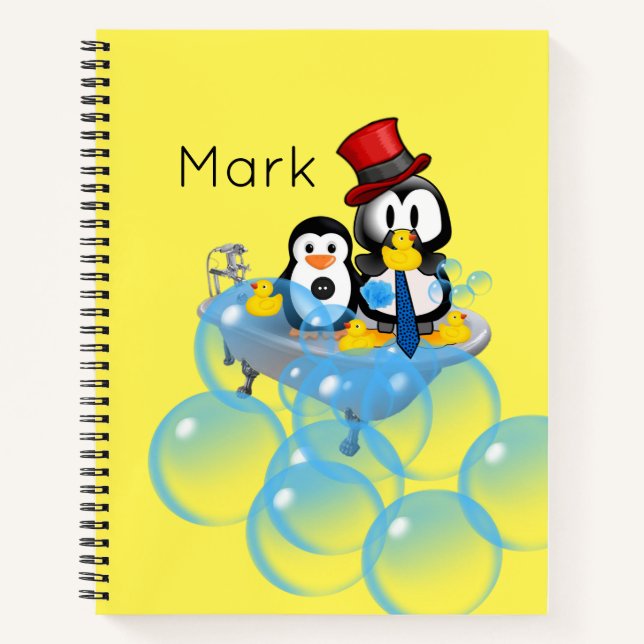 Spiral Notebook Penguin Bubbles Bathtub Notizbuch (Vorderseite)