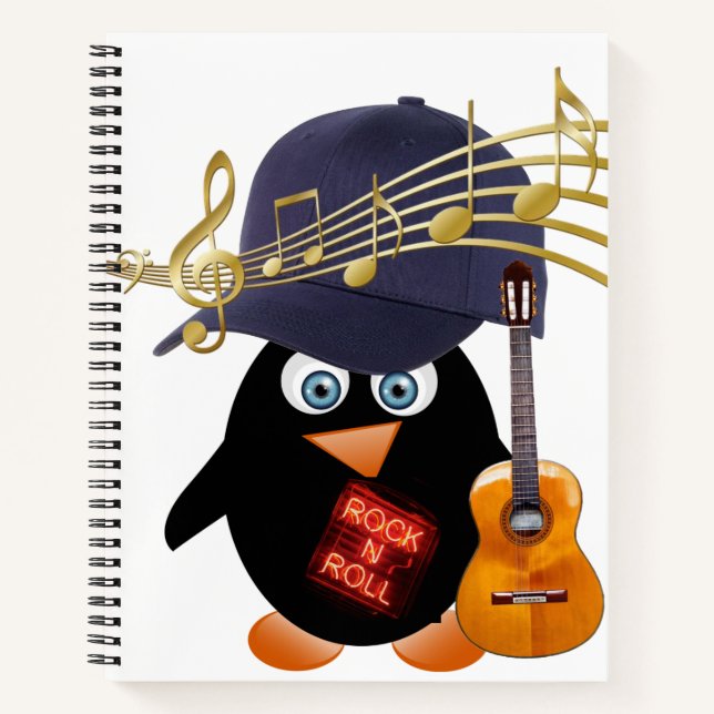 Spiral Notebook Pinguin Gitarre Rock Music Notizbuch (Vorderseite)