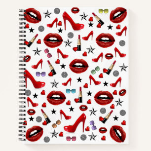 Spiral Notebook Red Lipstick Lips Heels Notizbuch