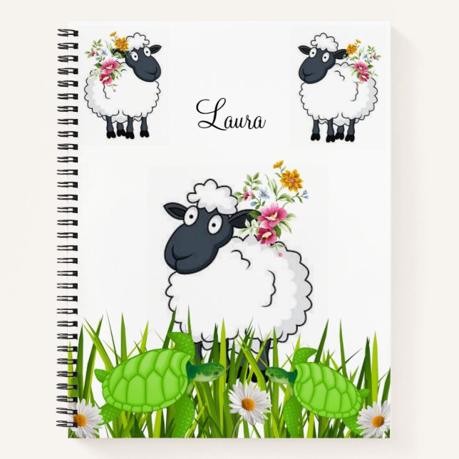 Spiral Notebook Sheep Turtles floral Notizbuch (Vorderseite)