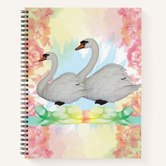 Spiral Notebook Swan Floral Notizbuch (Vorderseite)