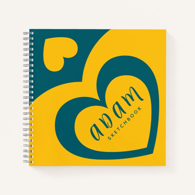 Spiral Notebook Yellow Blue Colourful heart design Notizbuch (Vorderseite)