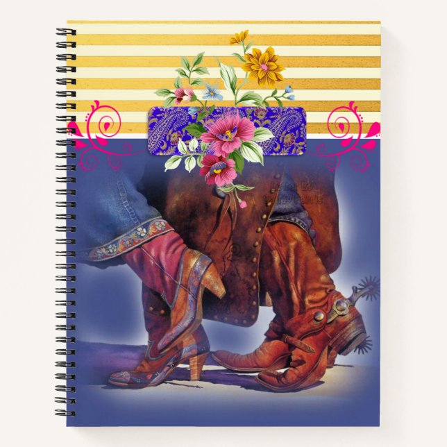 Spiral Notebook Yellow Stripe Line Tanzen Blumen Notizbuch (Vorderseite)