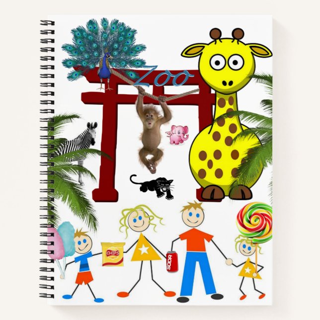 Spiral Notebook Zoo Monkey Giraffe Notizbuch (Vorderseite)