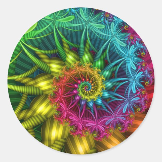 Spiral Rainbow Fraktal Runder Aufkleber (Vorderseite)