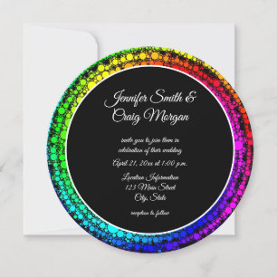 Spiral-Regenbogen-Punkte Schwarz-Weiße Hochzeit Einladung