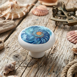 Spiral-Schale und Wellen-Nautik-Ozean Keramikknauf