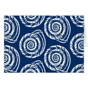 Spiral Seashell Block Print, Cobalt Blue und White