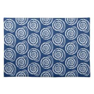 Spiral Seashell Block Print, Cobalt Blue und White Stofftischset