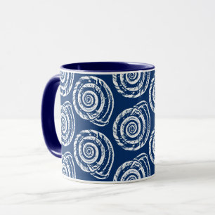 Spiral Seashell Block Print, Cobalt Blue und White Tasse