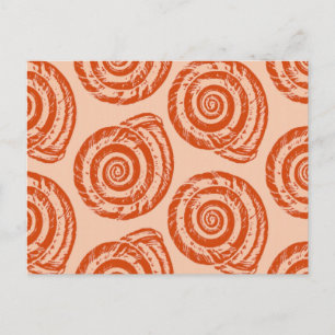 Spiral Seashell Block Print, Coral Orange Postkarte