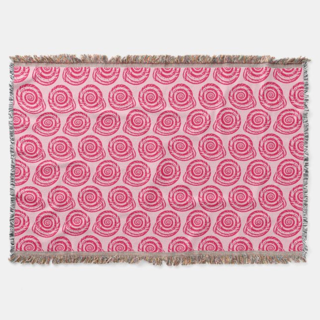 Spiral Seashell Block Print, Coral Pink & Fuchsia Decke (Vorderseite)