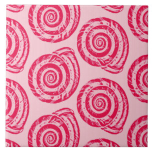 Spiral Seashell Block Print, Coral Pink & Fuchsia Fliese