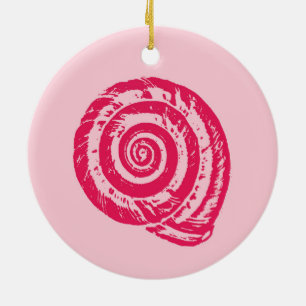 Spiral Seashell Block Print, Coral Pink & Fuchsia Keramik Ornament