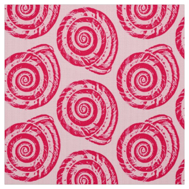 Spiral Seashell Block Print, Coral Pink & Fuchsia Stoff (Muster)