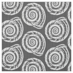 Spiral Seashell Block Print, grau / grau und weiß Stoff