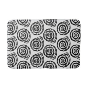 Spiral Seashell Block Print, Schwarz/Weiß Badematte