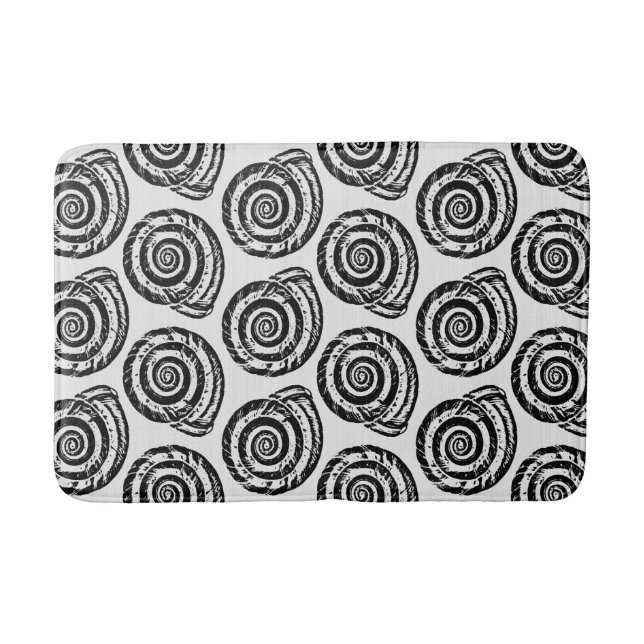Spiral Seashell Block Print, Schwarz/Weiß Badematte (Vorderseite)