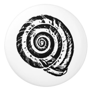 Spiral Seashell Block Print, Schwarz/Weiß Keramikknauf