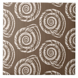 Spiral Seashell Block Print, Taupe Tan und Creme Fliese