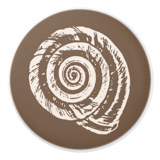 Spiral Seashell Block Print, Taupe Tan und Creme Keramikknauf (Vorderseite)