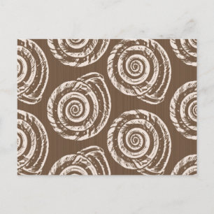 Spiral Seashell Block Print, Taupe Tan und Creme Postkarte