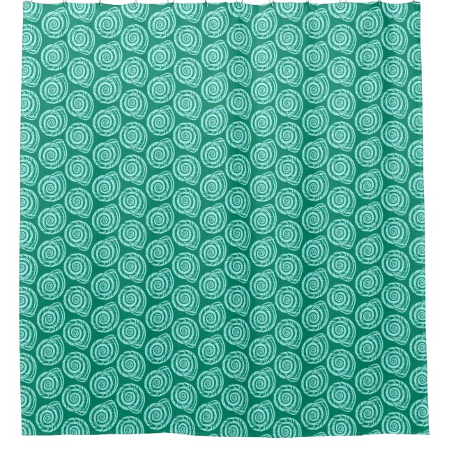 Spiral Seashell Block Print, Türkis und Aqua Duschvorhang (Vorderseite)